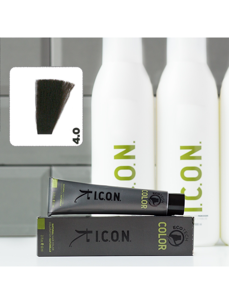 Vopsea de păr ICON Color Chestnut 4.0 fără alcool, amoniac sau PPD