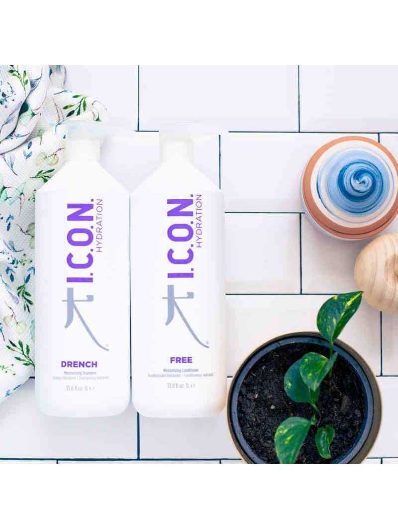 Опаковка ICON Hydration Drench шампоан + безплатен балсам 1 литър