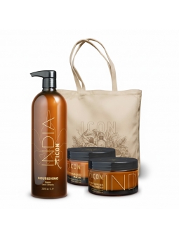 Pack ICON India Champú Hidratante 1 Litro, Acondicionador, Mascarilla y Bolso de Regalo