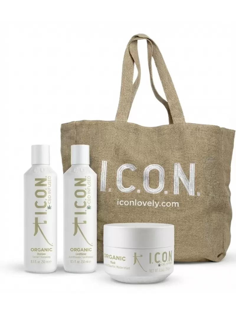 pack ICON organic champu acondicionador tratamiento y bolso regalo